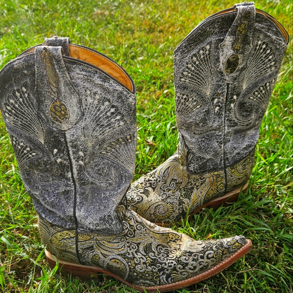 Ornate Black and Gold Heeled Boots